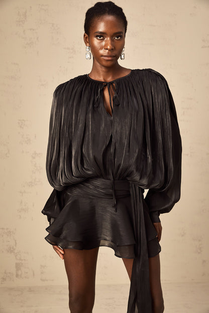 Eugénie Black Fully Pleated Ruffled Mini Dress
